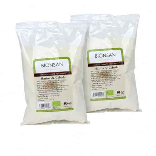 Pack 2 Harina de Cebada Bionsann Bio 500 g, 1 kg total, harina ecológica de proximidad, 100% cebada, ideal para panadería, panes planos, purés y recetas caseras.