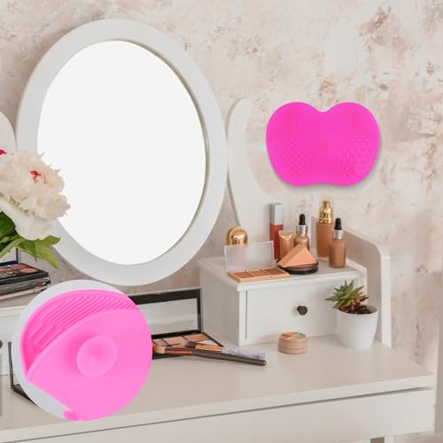 2 Pcs Silicone Make Up Brush Cleaning Mat, Cosmetic Cleaning Pads,Makeup Brush Cleaner Mats, Portable Washing Tool with Suction Cup for Makeup Cosmetic Brushes-red/pink