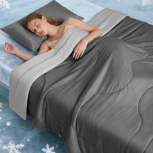 Yosdur Cooling Comforter King Size for Hot Sleepers,Double-Sided Cooling Blanket with Q-Max Cooling Fabric,Lightweight Breathable Cooling Summer Comforter for Night Sweats Dark Grey 90"x108"