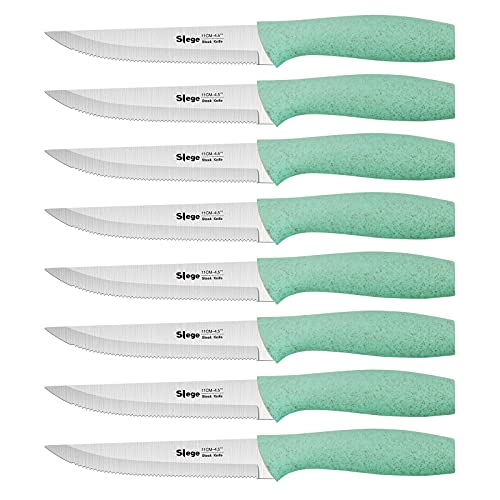 Steak Knives, Steak Knife Set of 8, German Stainless Steel Steak Knife with Wheat Straw Handles, Kitchen Serrated Steak Knife with Gift Box, Green