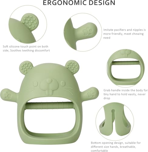 Image of PandaEar Silicone Baby Teething Toys| Baby Hand Teether Mitten for Sucking Needs| Chew Toys Hand Pacifier for Soothing Teething Pain Relief (Groundhog Pink)