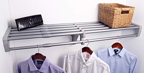Ez Shelf - Diy Walk-In Closet Kit - Expandable To 30.8 Ft Hanging & Shelf Space - No Cutting - Silver #TOP6