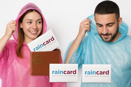 Image of Rain Card - Unisex Disposable Raincoat | Emergency Rainwear for Men, Women, Boys & Girls | Lightweight, Reusable, Pocket-Size Raincoat | Hooded Thin Plastic Rain Poncho (10 Pack)