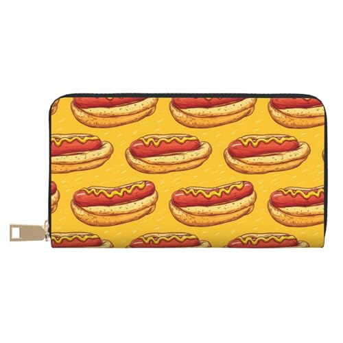 Sausage Hot Dog Print Wallet Women Men, Long PU Leather Wallets for Women, Cute Womens Travel Wallet Purse Pouch with Zipper Pocket