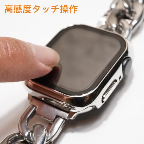 Royce&Roland Apple watch チェーンバンド 対応 おしゃれ アップルウォッチ 時計 バンド ベルト/ステンレス シルバー (Series 10 9 8 7 6 5 4 SE Ultra) カバー ケース シルバー/ブラック 2個セット (44mm)