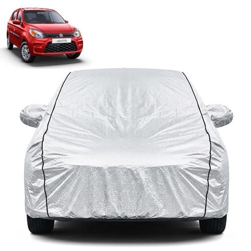 Image of Waterproof Car Cover for Maruti Suzuki Alto 800 | Dustproof, UV Resistant & Scratch Protection | Soft Cotton Lining | Triple Stitched | Mirror Pockets & Elastic Fit | Silver