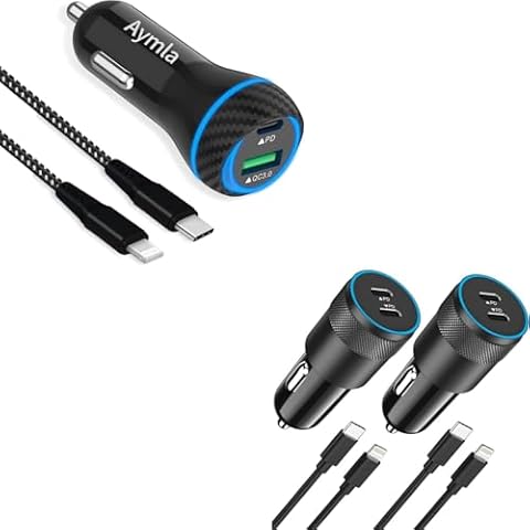 45W Fast USB C Car Charger PD(PPS)&QC 3.0 Car Adapter - 6FT MFi Certified Cable + 40W 2 Pack Dual PD Cigarette Lighter Block Type C Fast Charging Car Plug with 3.3FT Lightning Cable Cover