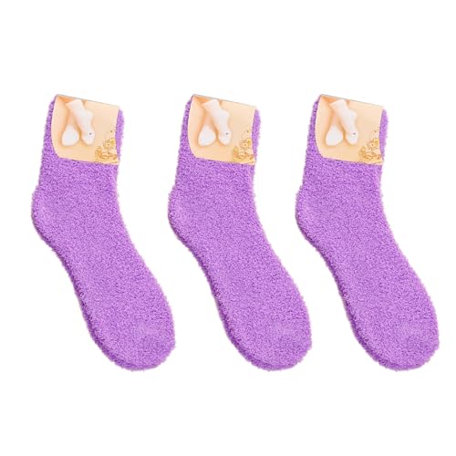 KMTI Crew Socks for Women, Women Fuzzy Cozy Slipper Warm Soft Winter Plush Home Sleeping Socks, Fall Fashion Accessories (Purple,One Size)