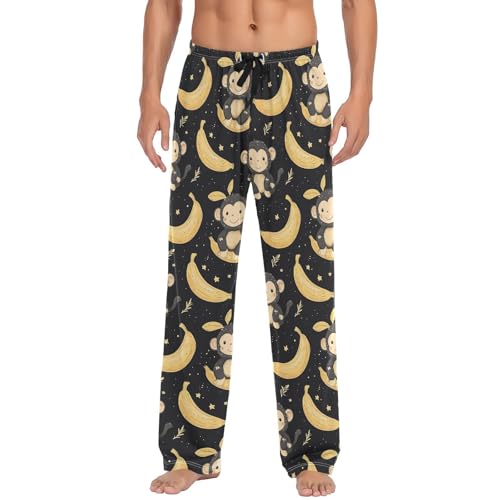 Mens Pajama Pants Monkey Banana Black Soft Lounge Sleep Pj Bottoms with Drawstring Pockets2