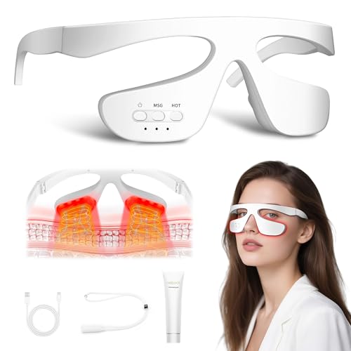 Under-Eye Light Therapy Device, Beauty Device with Pulsed, Light Therapy, and Heat, for Relieving Eye Bags, Eye Fatigue, and Dark Circles, with Gel and glass Strap (white &amp; 3 modes)