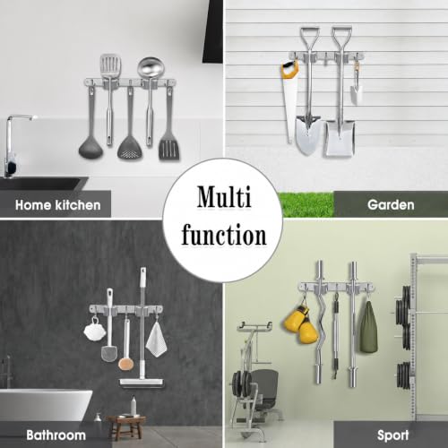 Image of Niwlix 2 Slot & 3 Hook Stainless Steel Mop and Broom Holder Wall Mount, Anti Slip Heavy Duty Waterproof Broom Hanger Stand Organizer Tool for Kitchen Home Garden Bathroom Garage