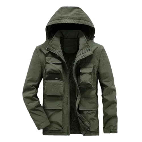 Chaquetas de invierno con capucha para hombre, con múltiples bolsillos, de forro polar, cálidas, largas, parkas, EN8, L