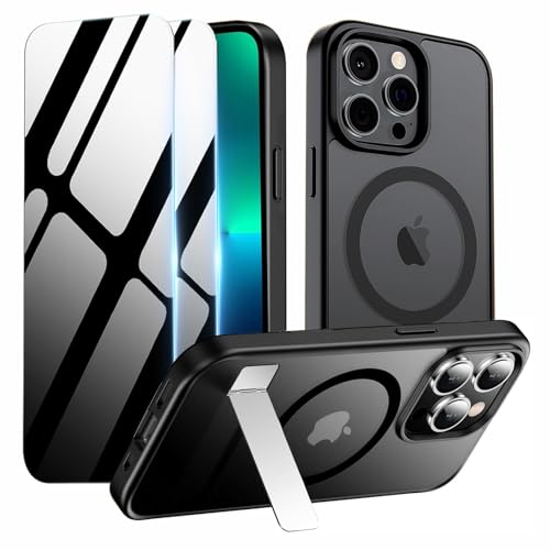 Deekeewe Magnetic Case for iPhone 13 Pro Max with Privacy Screen Protector & Folding Kikstand [Compatible with MagSafe] Soft Shockproof Phone Case Protective Bumper Cover for iPhone 13 ProMax Black