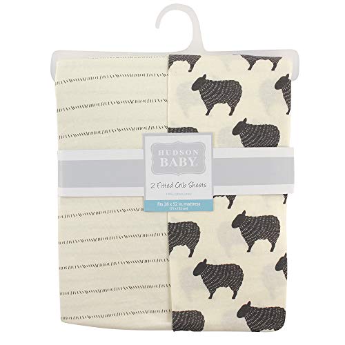 Image of Hudson Baby Unisex Baby Cotton Fitted Crib Sheet, Sheep, One Size