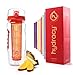 Hydracy Fruit Infuser Water Bottle - 32 Oz Sport Bottle with Full Length Infusion Rod and Insulating Sleeve Combo Set + 25 Fruit Infused Water Recipes eBook Gift - Lava Red