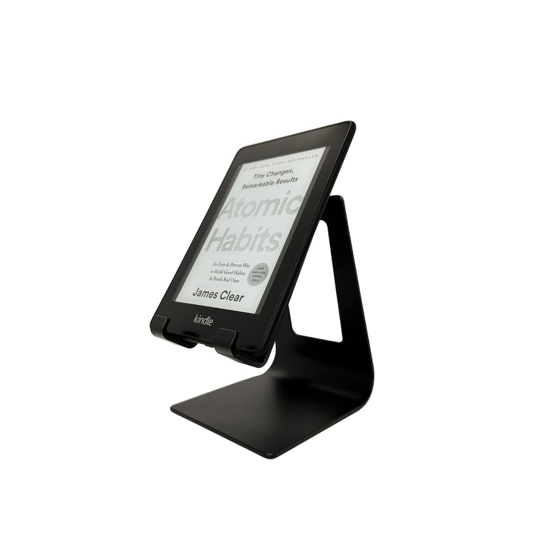 Soporte de teléfono negro para escritorio de oficina, ángulo ajustable, de metal, compatible con Loopycases, Popsockets, todos los soportes, Kindle, tabletas pequeñas, iPhone, Samsung, LG