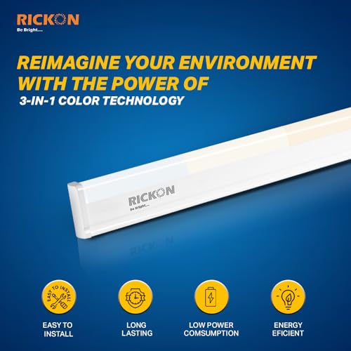 Image of RICKON Triglow 3 in 1 LED Tube Light 22 Watt - Adjustable Color Options for Warm, Cool, and Daylight - Energy-Efficient, Long-Lasting Tube Light for Home and Office- Pack of 10