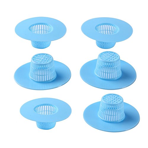 Wild Tribe Hair Drain Clog Remover Cleaning Tool,Kitchen Bath Sink Strainer,Tub Drain Protector Filter Net Drain Hair Catcher Stopper,Pack of 6,Blue