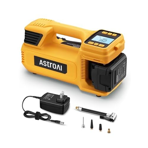 AstroAI TC4 Portable Air Compressor Tire Inflator, 470W 18V Cordless Air Pump for Truck Tires with 4000mAh Battery, 150PSI Heavy Duty Air Compressor with Digital Display for Car, RVs, SUV Br