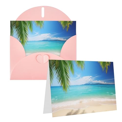 FHEDVBN オーシャン シービーチ ヤシの葉 グリーティングカードセット ブランクカード 4x6インチ バースデーカード ウェディングカード お見舞いカード サンキューカード 封筒付きメモカード あらゆる機会に