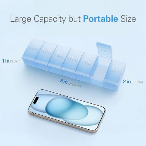 Image of Barhon Large Weekly Pill Organizer, Big Vitamin Organizer Case for 7 Day, Travel Medicine Pill Box to Hold Various Supplements and Fish Oil, Sky Blue