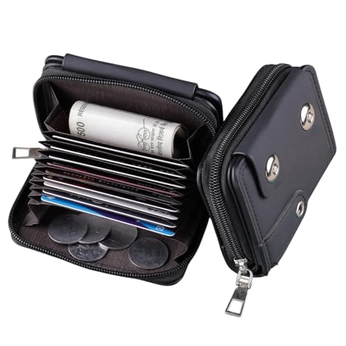 Image of Compact Accordion Card Holder Wallet with Zipper Closure Multi Slot Organizer Wallet for Cards Cash Coins and Travel Essentials (Black)