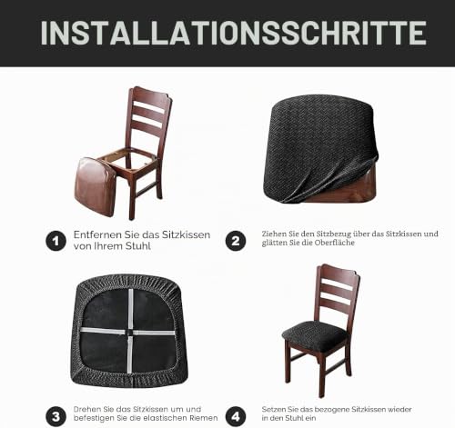 LANSHENG Wasserdicht Stuhlhussen 4er Set, Waschbarer Stuhlbezug Sitzfläche – Ansicht 4