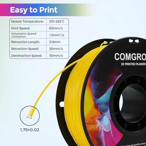 Image of Comgrow TPU Filament 1.75, Flexible 3D Printer Filament, 95A Soft fit Most 3D Printers Dimensional Accuracy + /- 0.02mm TPU Yellow 1kg (2.2lbs)