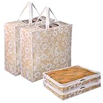 Kuber Industries Saree Cover & Blanket Cover Set | 2 Pieces 3 Inch Saree & 2 Pieces Underbed Storage Bag Combo Set | Visible Window & Handle Storage Bag | Flower Quilted | Set of 4 | Golden
