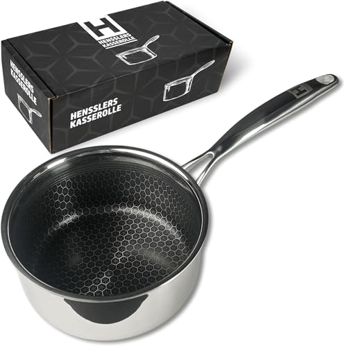 HENSSLERS Stielkasserolle 16cm [ALLE HERDARTEN] - Saucepan aus Edelstahl - Stieltopf mit innovativer Keramikbeschichtung + Antihaftwirkung - Kochtopf klein - Mini Topf - Kasserolle Induktion geeignet