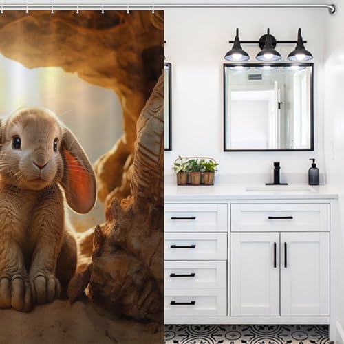 Rideau de douche lapin 152x183cm imperméable lavable avec 12 anneaux