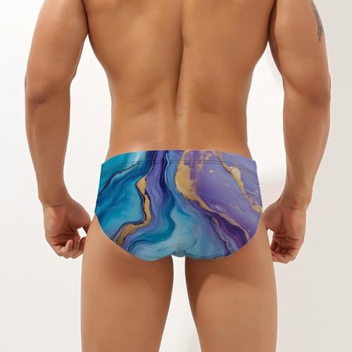 Purple Blue and Gold Marble Abstract Mens Swim Briefs Quick Dry Swim Trunk Bikini Underwear Swimsuit2