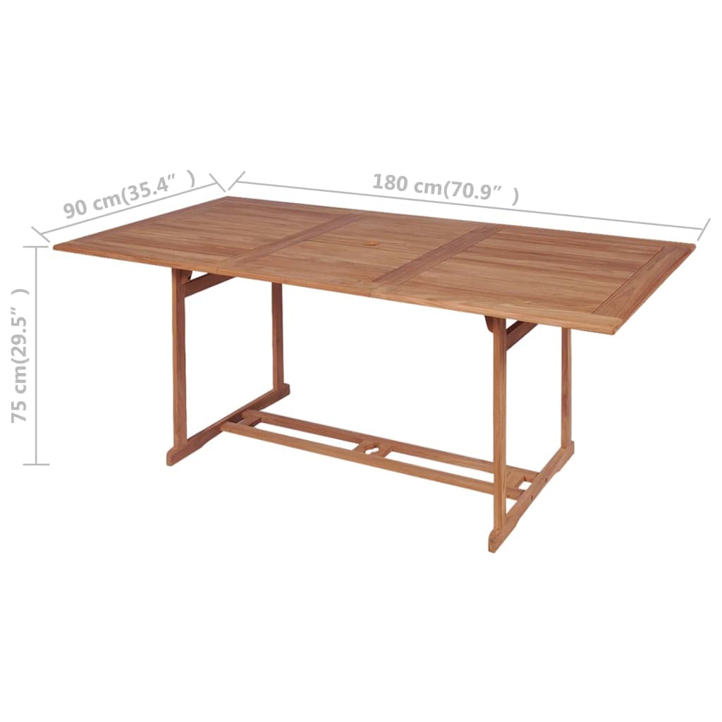Stół ogrodowy z litego drewna tekowego 180 x 90 x 75 cm z otworem na parasol przeciwsłoneczny, stół tarasowy na balkon, do ogrodu, na patio i werandę, idealny do jedzenia, pikniku i na