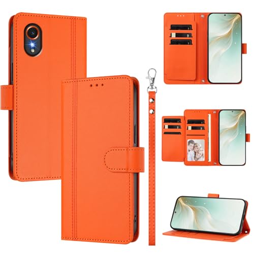 �X�}�z�P�[�X �Ή��@�� for Samsung Galaxy Xcover7 �X�}�z�P�[�X�y�E�H���b�g�f�U�C�� �f���A���J�[�h�X���b�g �L���b�V�� �t���b�v���X�^���h �����h�~�zOrange