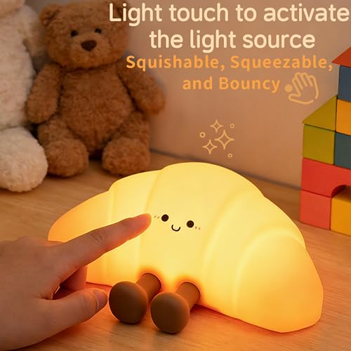 Myratts Led Cute Crossant Night Light, Colorful Dimmable Timer Nursery Kawaii Lamps, Super Squishy Silicone USB Rechargeable Beside Lamp, Used for Camping Party Room Decor (Crossant) by Myratts - Used condition - Image 7