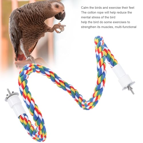 Image of 2PCS 23.6 inch Bird Rope Perches for Parakeets, Soft Cotton Parrot Perch with Quick Fixing Screws, Colorful Bird Cage Accessories for Cockatiels, Budgie, Canary, Comfy Perch Toy for Cage, 0.8in Dia