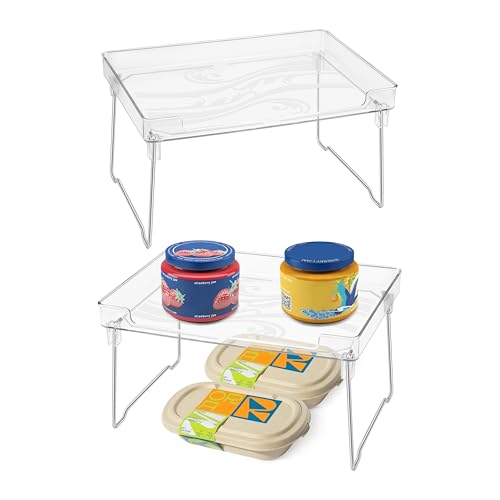 QIWODE Organizador Armario Cocina, Estanteria Almacenaje Cocina Plastico, Estante Cocina Transparentes Apilables, Baldas Armario Interior con Borde Superior Alto
