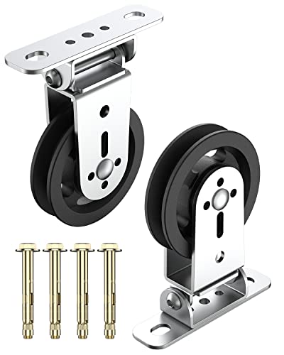 Gym Pulley Blocks, 3.46in Wall Mount Fixed Pulley Wheel, Upgrade Rotation 180 Degree, Load Bearing 300LBS, Heavy Duty Swivel Pulley for LAT Pulley System, DIY Fitness Pulley for Gym Equipment (2)