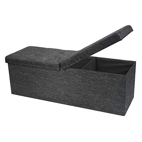 Otto & Ben 45' Storage Ottoman with SMART LIFT Top, Upholstered Tufted Bench, Foot Rest, Dark Grey