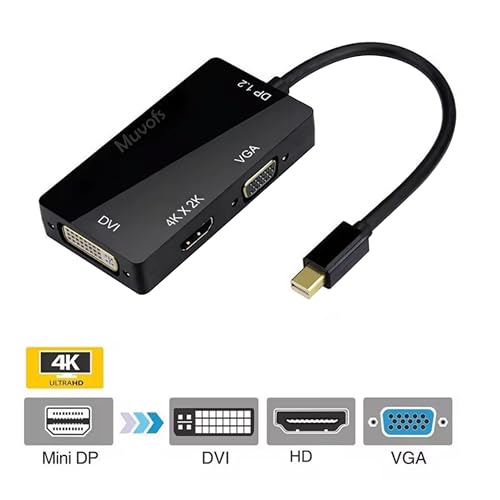 Image of Mini Display Port DP Male to HDMI /DVI /VGA Female 4k Adapter, Any one Function Thunderbolt Converter Hub 3 in 1, Black