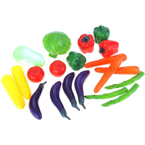 PowerTRC 20 Pcs Play Vegetables Playset, Colorful Life-Size Pretend Play Toy for Kitchen, Farmer’s Market Grocery Play Plastic Food Toy for Toddlers Kids