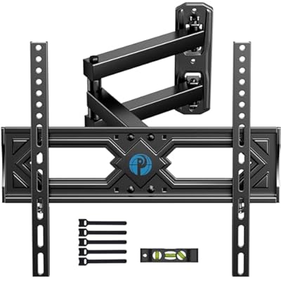 Pipishell Full Motion TV Wall Mount for 26-65 Inch Flat Curved TVs, Heavy Duty Single Articulating Arms, Corner TV Mount Up to VESA 400x400mm and 77lbs, Support Swivel, Tilt, Level Adjustment