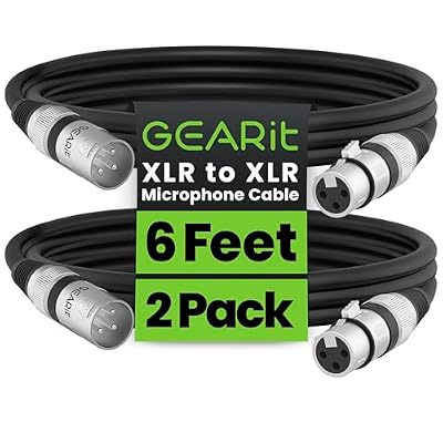 GEARit XLR Cables, Male to Female Microphone Cable 3-Pin Balanced Shielded Mixer XLR to XLR Cable for Recording Studio, Podcast, 6ft 2pack