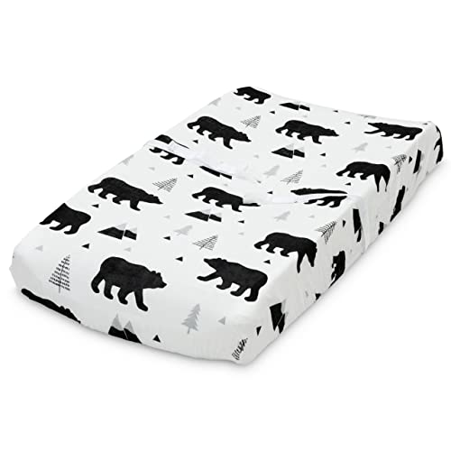 Image of Organic Baby Changing Pad Cover - Muslin Fitted Changing Pad Cover for Boys - Soft and Breathable, Baby Bear Woodland, 16”x32”