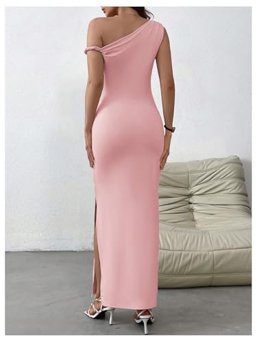 Milumia Women's One Shoulder Twisted Asymmetrical Neck Sleeveless Bodycon Maxi Dresses2