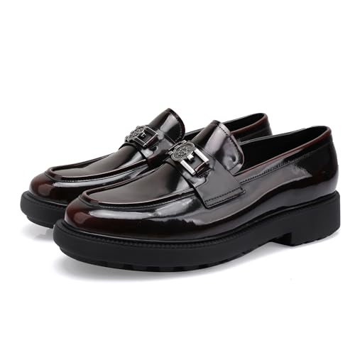 Image of Premium Mens Leather Dress Shoes, Classic Formal Alligator Printed Business Loafer Handmade Buckle Party Wedding Penny Shoes Father's Day Shoe for Men, Black