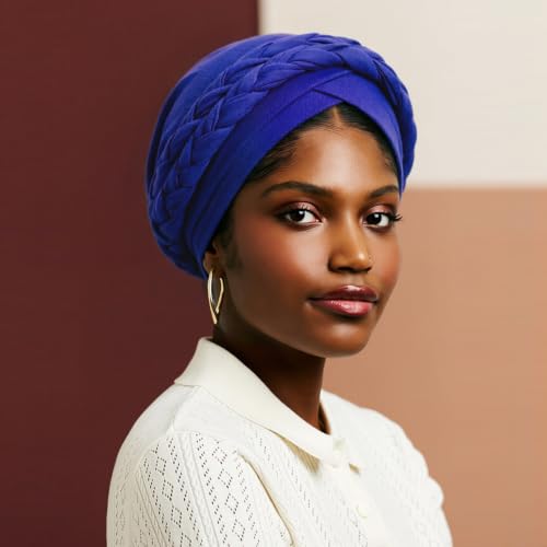 Image of DRESHOW African Women Turban Caps Beanie Twist Headscarf Pre-Tied Double Twisted Braid Hair Cover Wrap Hat Chemo Cancer Cap