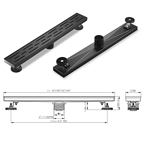 BAUNVB Linear Shower Drain, Matte Black Shower Drain 32 Inch with Removable Grate, SUS-304 Stainless Steel Rectangle Floor Drain with Leveling Feet and Hair Strainer, Bathroom Modern Drain SD-101 by BAUNVB - Used condition - Image 6