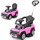 First Ride On Licensed Ford Bronco Raptor 3-in-1 Toddler Push Car, Baby Push Car for Toddlers 1-3, Toddler Ride on Toy for Girl w/Adjustable Handle, Rails, Music and Horn, Stroller Substitute (Pink)