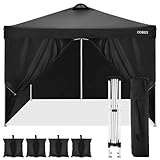 cobizi Pavillon Wasserdicht Faltpavillon 3x3 Sofortiges Baldachinzelt Höhenverstellbares Partyzelt Pavillon mit 4 Seitenteilen und 4 Sandsäcke, Schwarz, 15